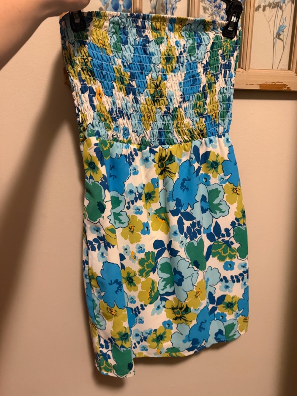 SHEIN Blue Green Yellow Floral Strapless Sundress